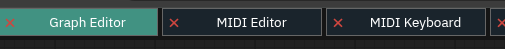 A screenshot of tabs representing view contexts in web synth.  These tabs are labeled "Graph Editor", "MIDI Editor", and "MIDI Keyboard".